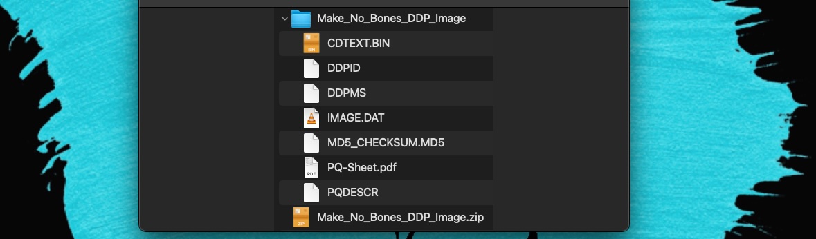 DDP klasörü örneği: CDTEXT.BIN, DDPID, DDPMS, IMAGE.DAT, MD5_CHECKSUM.MD5, PQ-Sheet.pdf, PQDESCR